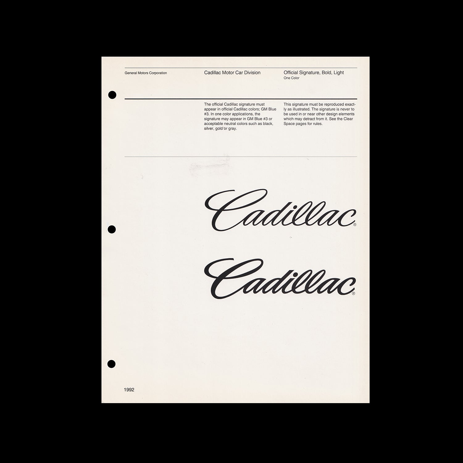 Cadillac Identification Guidelines Manual, 1992